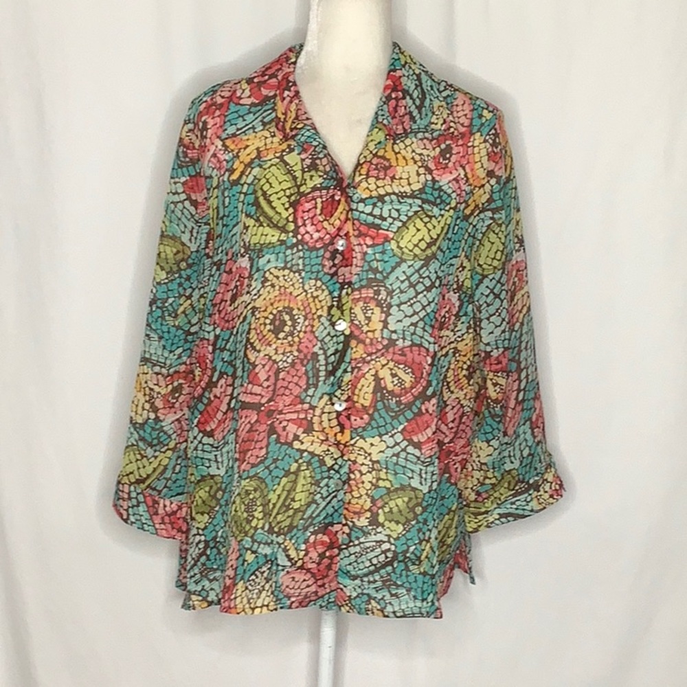 Alfred Dunner Floral Butterfly Blouse Size 16